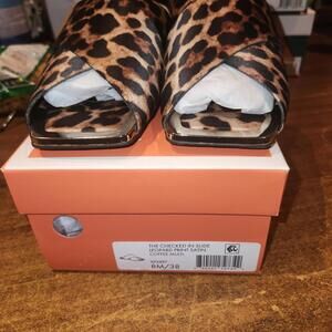 Katy Perry Womens Checked In Slide Leopard Satin, Womens Sz 8M NEW in Box